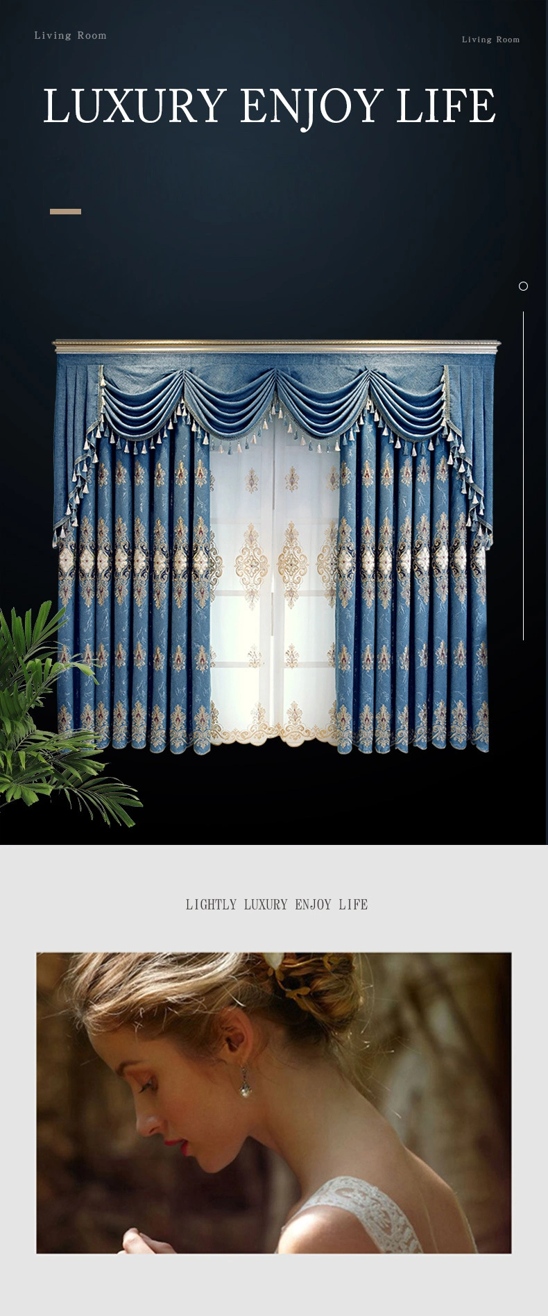 European Embroidered Chenille Curtain Nordic Villa Living Room Bedroom Blackout Curtain Fabric Finished